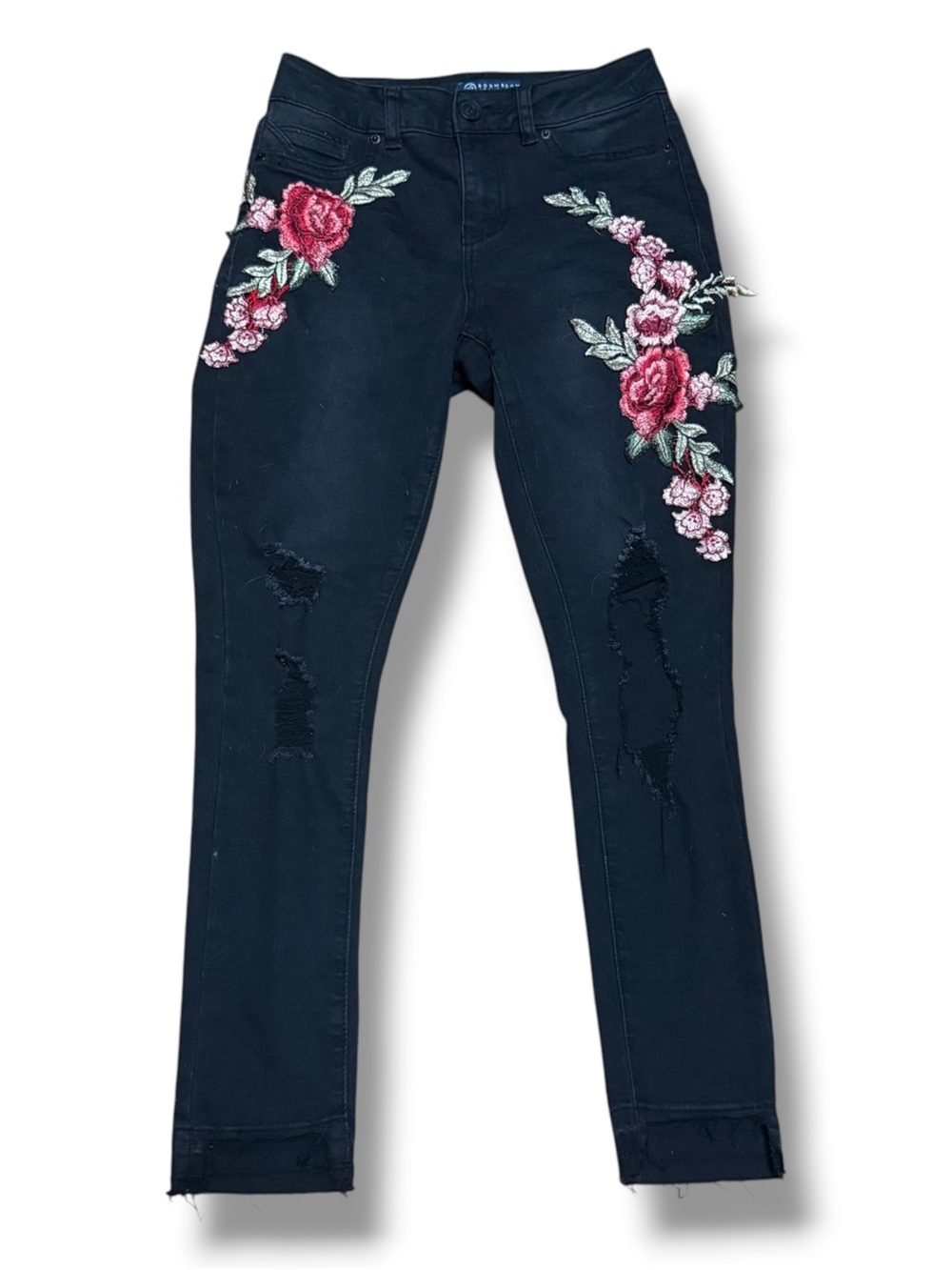 Boom Boom embroidered flowers distressed skinny jeans